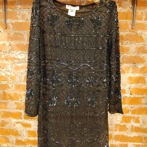 Adriana Papell Sheer Silk Beaded Minidress